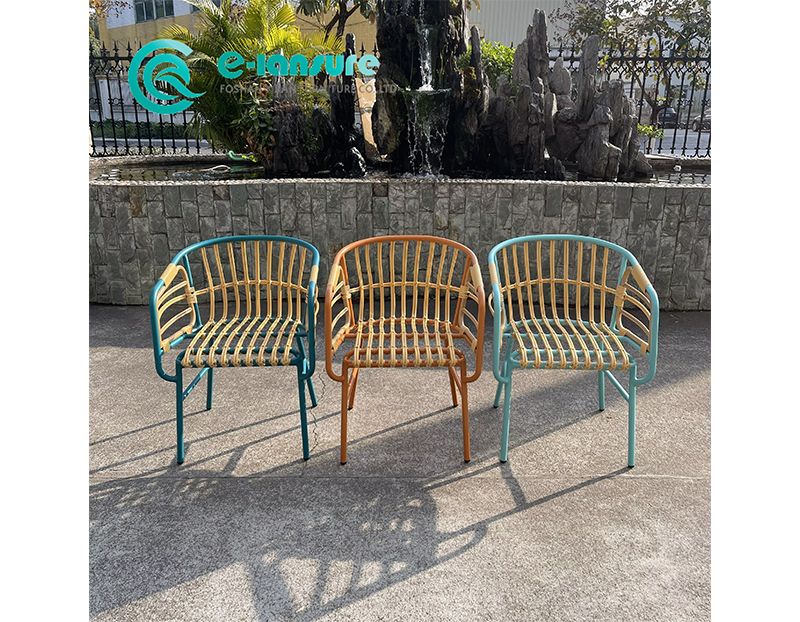 Modern Casual Durable Tiger Powder Coating Outdoor Aluminum Frame Dining Chair Set for Patio Restaurant Villa Use
