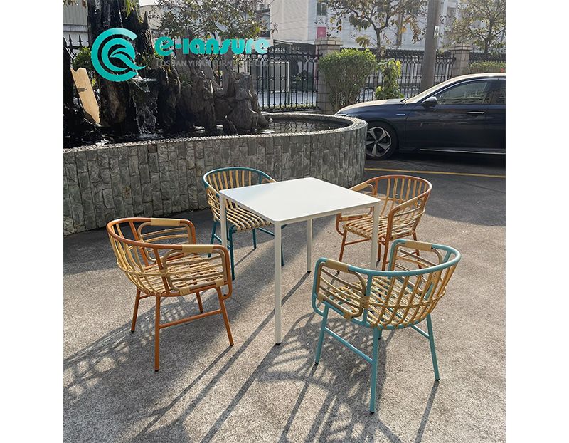 Modern Casual Durable Tiger Powder Coating Outdoor Aluminum Frame Dining Chair Set for Patio Restaurant Villa Use