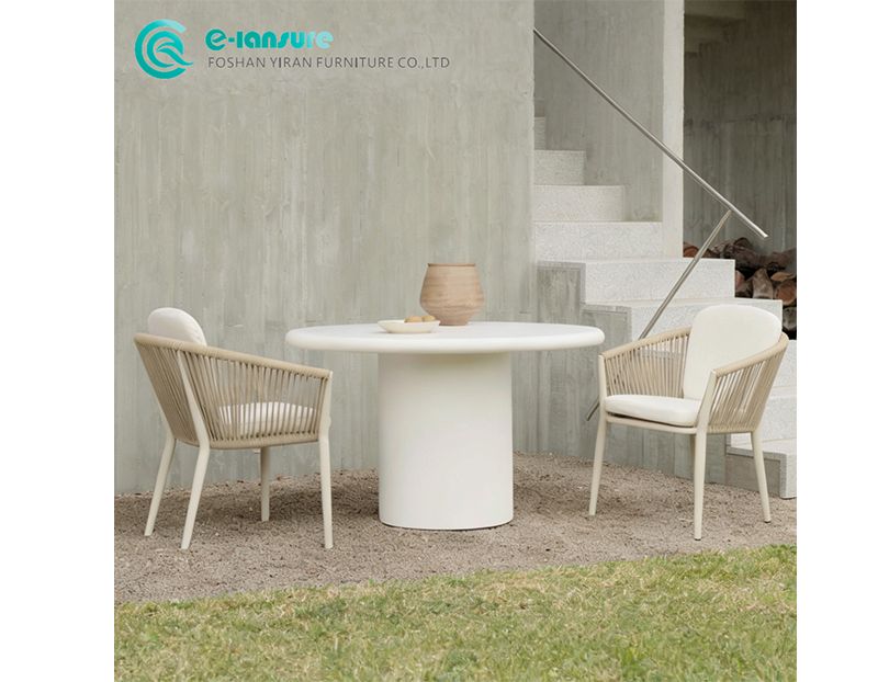 Leisure Modern Design Outdoor Furniture Aluminum Frame and Woven Rope Chair with Fiberglass Table Garden Set for Villa Hotel Resort