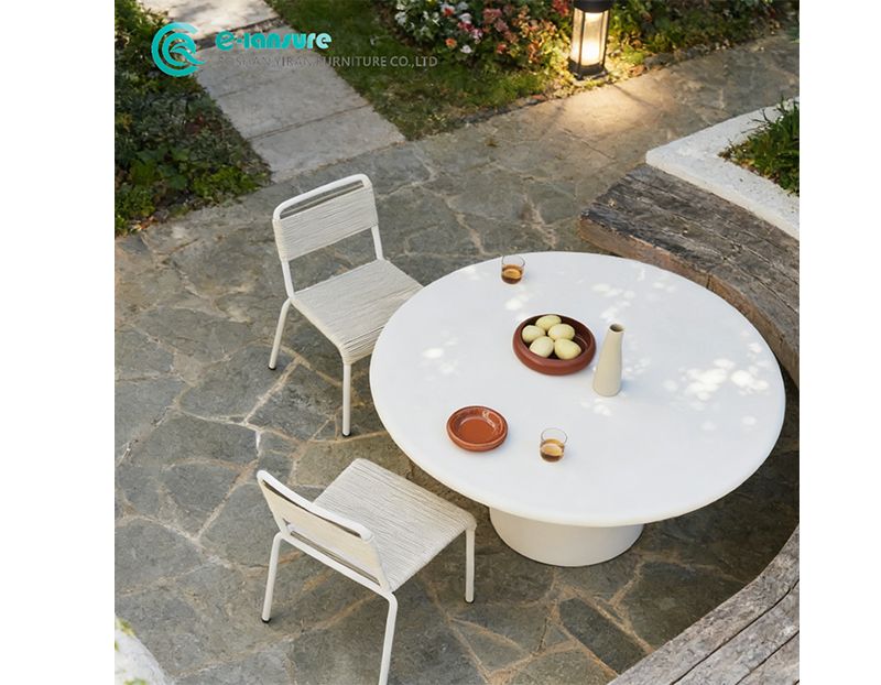 Leisure Modern Design Outdoor Furniture Aluminum Frame and Woven Rope Chair with Fiberglass Table Garden Set for Villa Hotel Resort