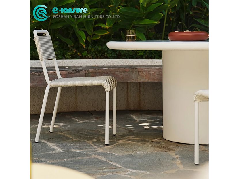 Leisure Modern Design Outdoor Furniture Aluminum Frame and Woven Rope Chair with Fiberglass Table Garden Set for Villa Hotel Resort