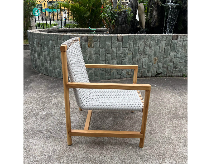 Modern Retro Style Outdoor Furniture Teak Wood Dining Chair with Woven Rope for Villa Courtyard Reosort