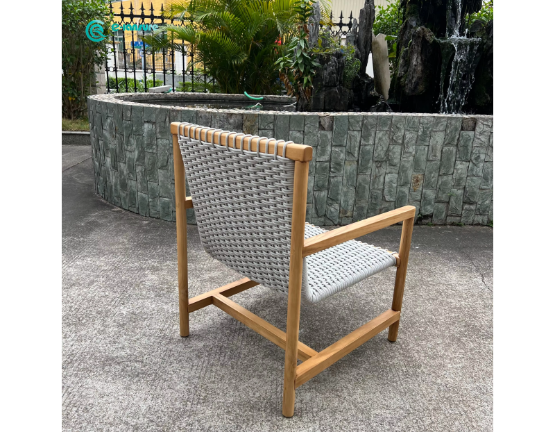 Modern Retro Style Outdoor Furniture Teak Wood Dining Chair with Woven Rope for Villa Courtyard Reosort