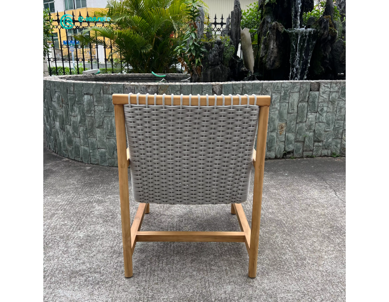 Modern Retro Style Outdoor Furniture Teak Wood Dining Chair with Woven Rope for Villa Courtyard Reosort