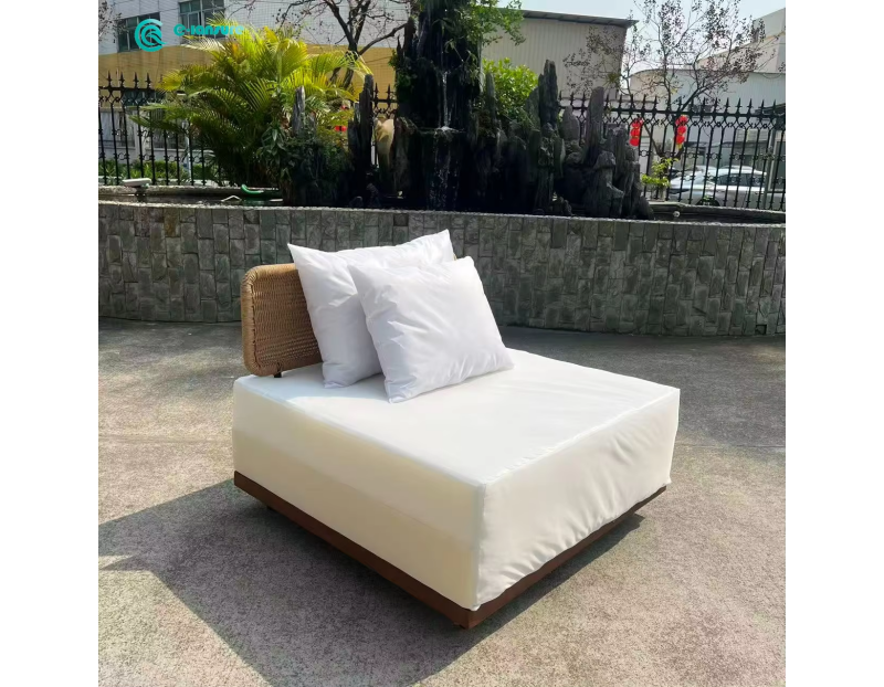 High Quality Outdoor Modular Sofa Teak Wood Base with Stylish Woven Rattan Backrest Garden Furniture for Villa Hotel