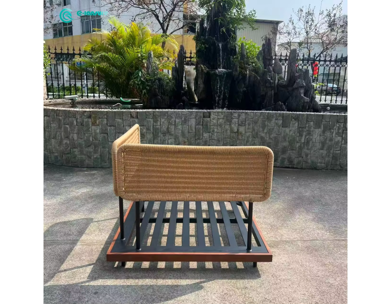 High Quality Outdoor Modular Sofa Teak Wood Base with Stylish Woven Rattan Backrest Garden Furniture for Villa Hotel