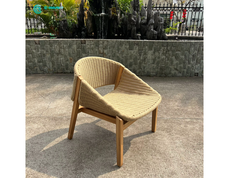 Retro Classic Outdoor Durable Teak Wood Frame with Woven Rattan Design Garden Leisure Chair for Villa Courtyard