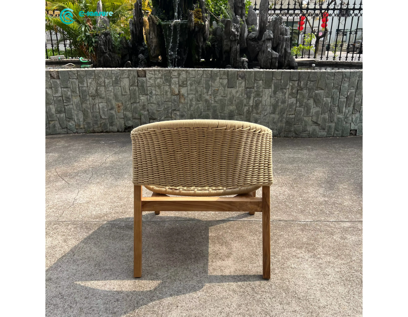 Retro Classic Outdoor Durable Teak Wood Frame with Woven Rattan Design Garden Leisure Chair for Villa Courtyard