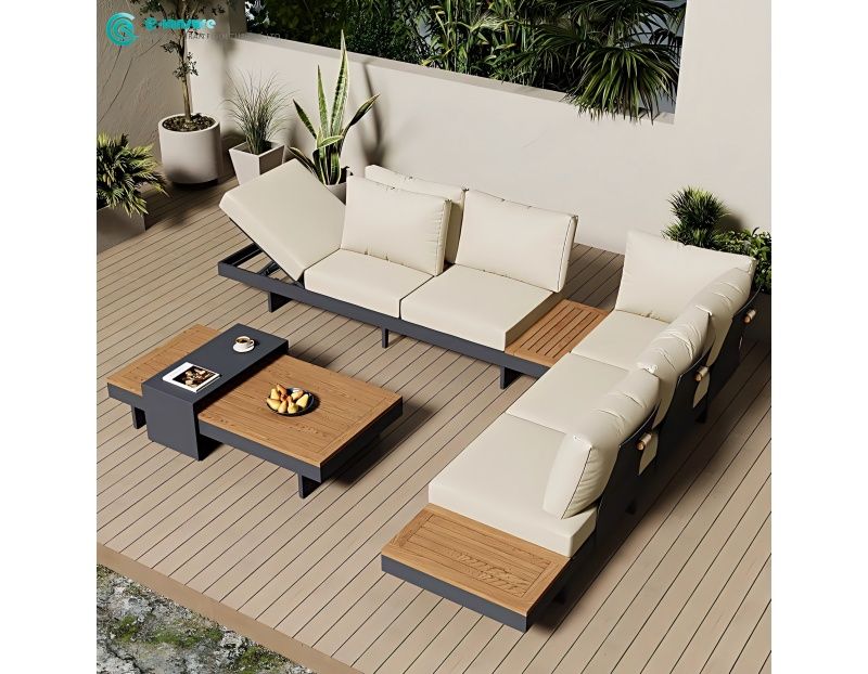 Leisure Outdoor Furniture Teak Wood Sofa Set with Waterproof Cushion Ideal Outdoor Garden Sofa Set