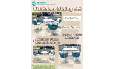 Hand-Woven Rope Aluminum Outdoor Dining Set Multi-Shape Table Optional