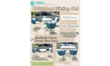 Hand-Woven Rope Aluminum Outdoor Dining Set Multi-Shape Table Optional