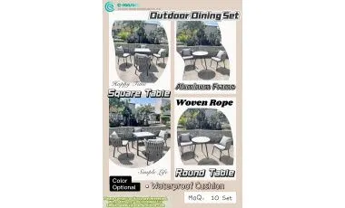 Woven Rope Aluminum Outdoor Dining Set | Round & Square Table Available/