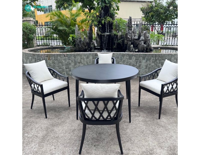 Leisure Special Garden Furniture Durable All Aluminum Frame Dining Chair with Round Table Set for Villa Courtyard Hotel
