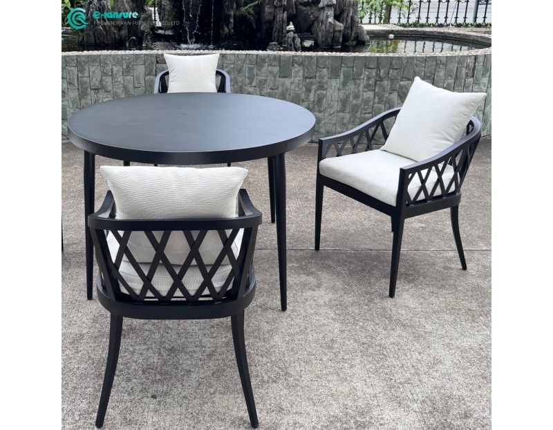 Leisure Special Garden Furniture Durable All Aluminum Frame Dining Chair with Round Table Set for Villa Courtyard Hotel