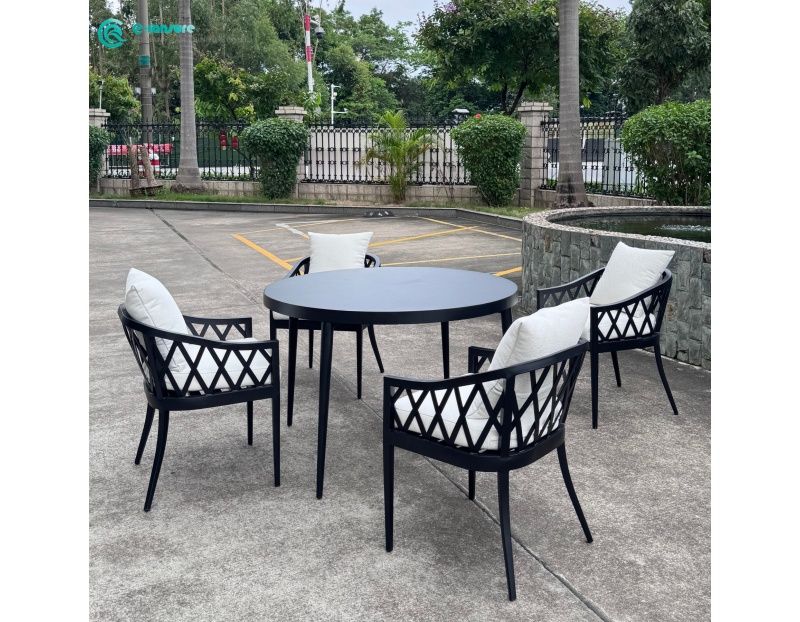 Leisure Special Garden Furniture Durable All Aluminum Frame Dining Chair with Round Table Set for Villa Courtyard Hotel