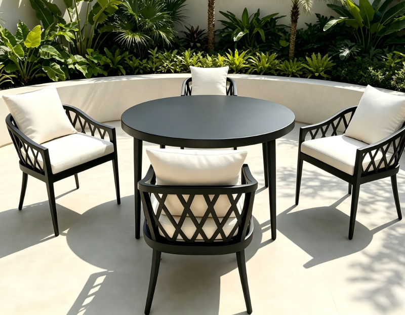 Leisure Special Garden Furniture Durable All Aluminum Frame Dining Chair with Round Table Set for Villa Courtyard Hotel