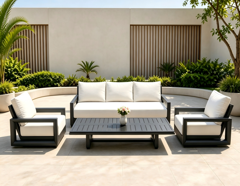Outdoor Garden Furniture Combination Aluminum Frame Sofa Set with Waterproof Cushion  for Hotel Outdoor Space