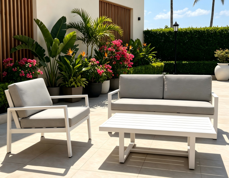 Elegant High-End All Aluminum Outdoor Dining Sofa and Coffee Table Set Waterproof for Villa Patio Courtyard