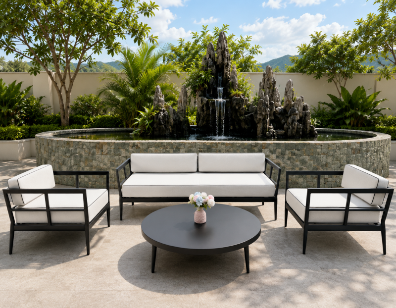 Simple Outdoor Garden Furniture Aluminum Frame Sofa With Coffee Table Patio Combination Sofa for Villa Courtyard
