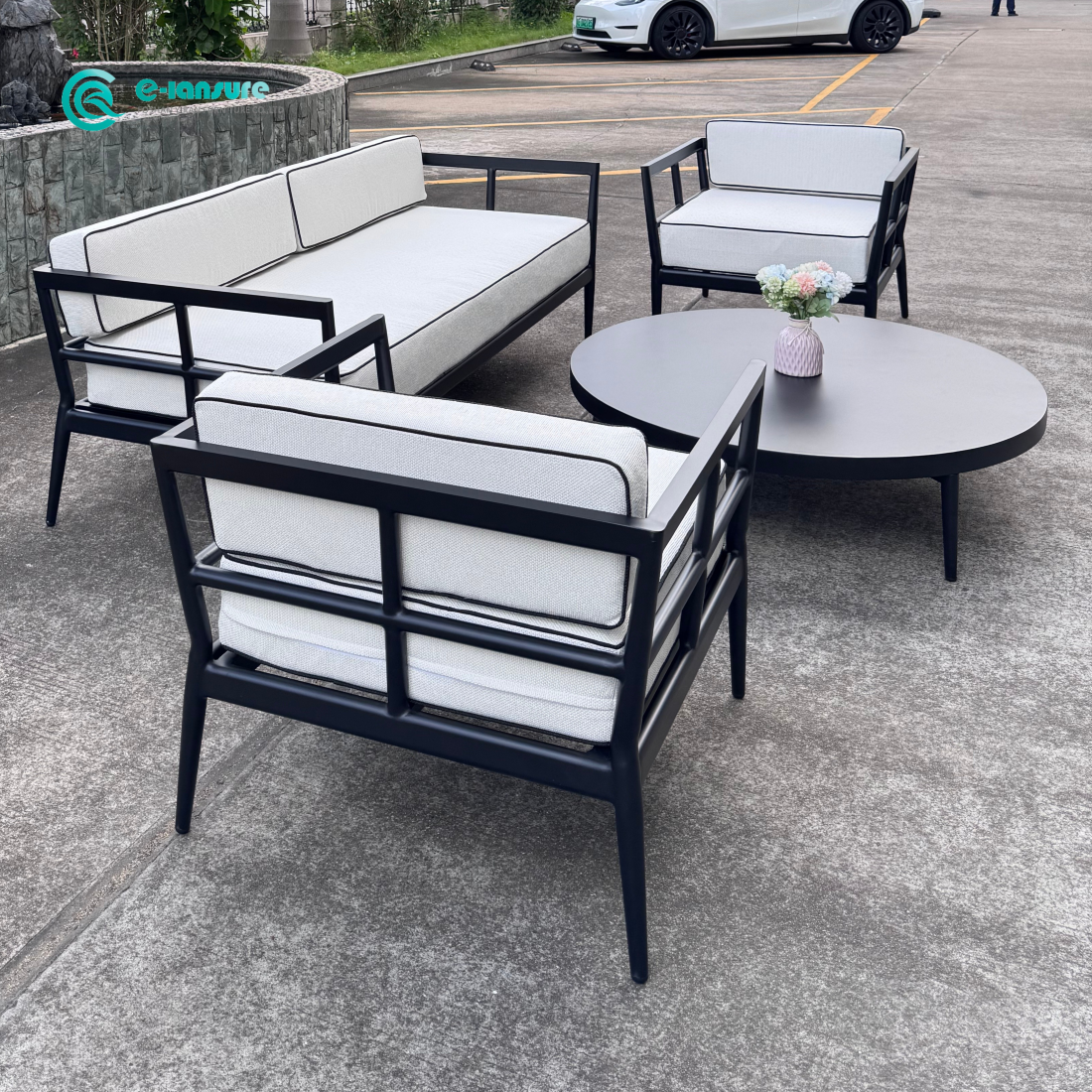 Simple Outdoor Garden Furniture Aluminum Frame Sofa With Coffee Table Patio Combination Sofa for Villa Courtyard