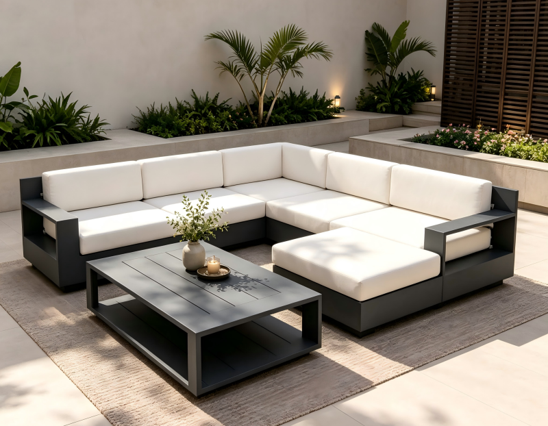 Leisure Outdoor Furniture Garden Aluminum Frame L Shape Sofa Set with Waterproof Cushion Patio Combination Sofa Set