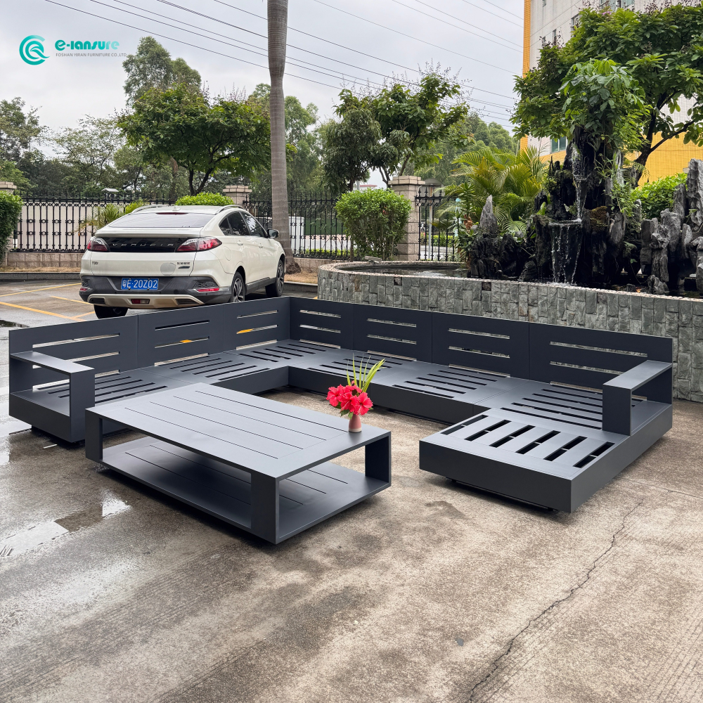 Leisure Outdoor Furniture Garden Aluminum Frame L Shape Sofa Set with Waterproof Cushion Patio Combination Sofa Set