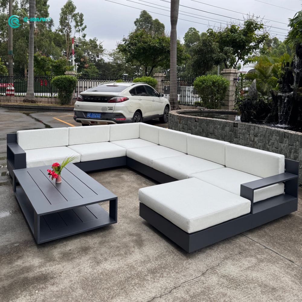 Leisure Outdoor Furniture Garden Aluminum Frame L Shape Sofa Set with Waterproof Cushion Patio Combination Sofa Set