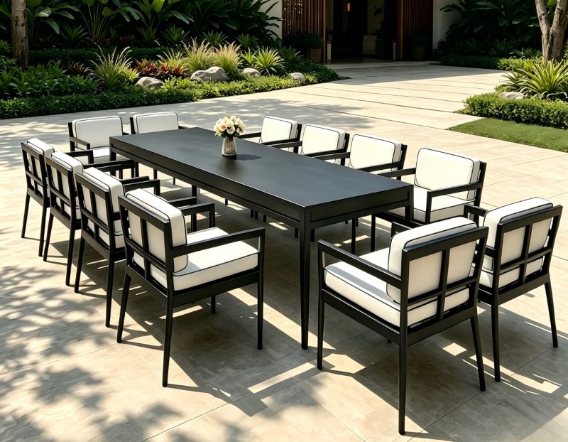 Modern Garden Dining Furniture Aluminum Dining Chair with Rectangle Table All Weather Dining Set for Villa Courtyard