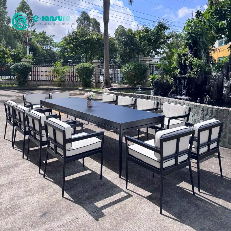 Modern Garden Dining Furniture Aluminum Dining Chair with Rectangle Table All Weather Dining Set for Villa Courtyard