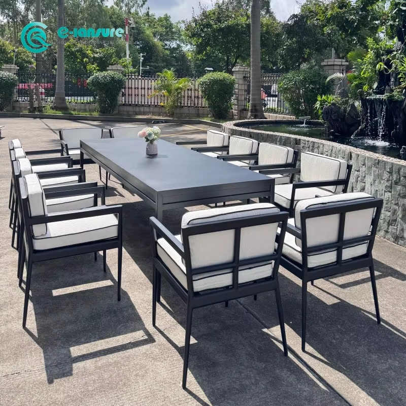 Modern Garden Dining Furniture Aluminum Dining Chair with Rectangle Table All Weather Dining Set for Villa Courtyard