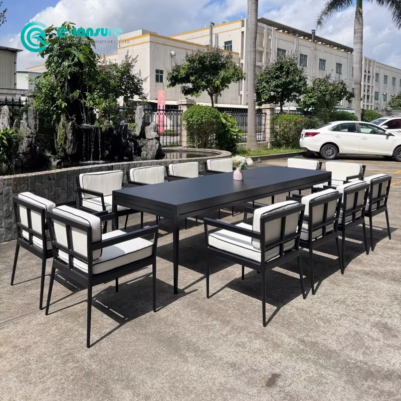 Modern Garden Dining Furniture Aluminum Dining Chair with Rectangle Table All Weather Dining Set for Villa Courtyard