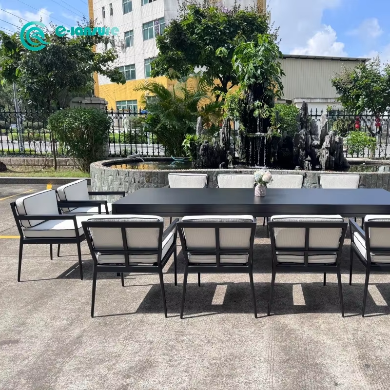 Modern Garden Dining Furniture Aluminum Dining Chair with Rectangle Table All Weather Dining Set for Villa Courtyard