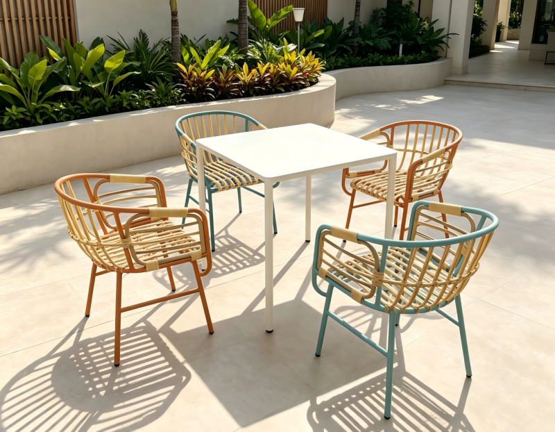 Modern Casual Durable Tiger Powder Coating Outdoor Aluminum Frame Dining Chair Set for Patio Restaurant Villa Use