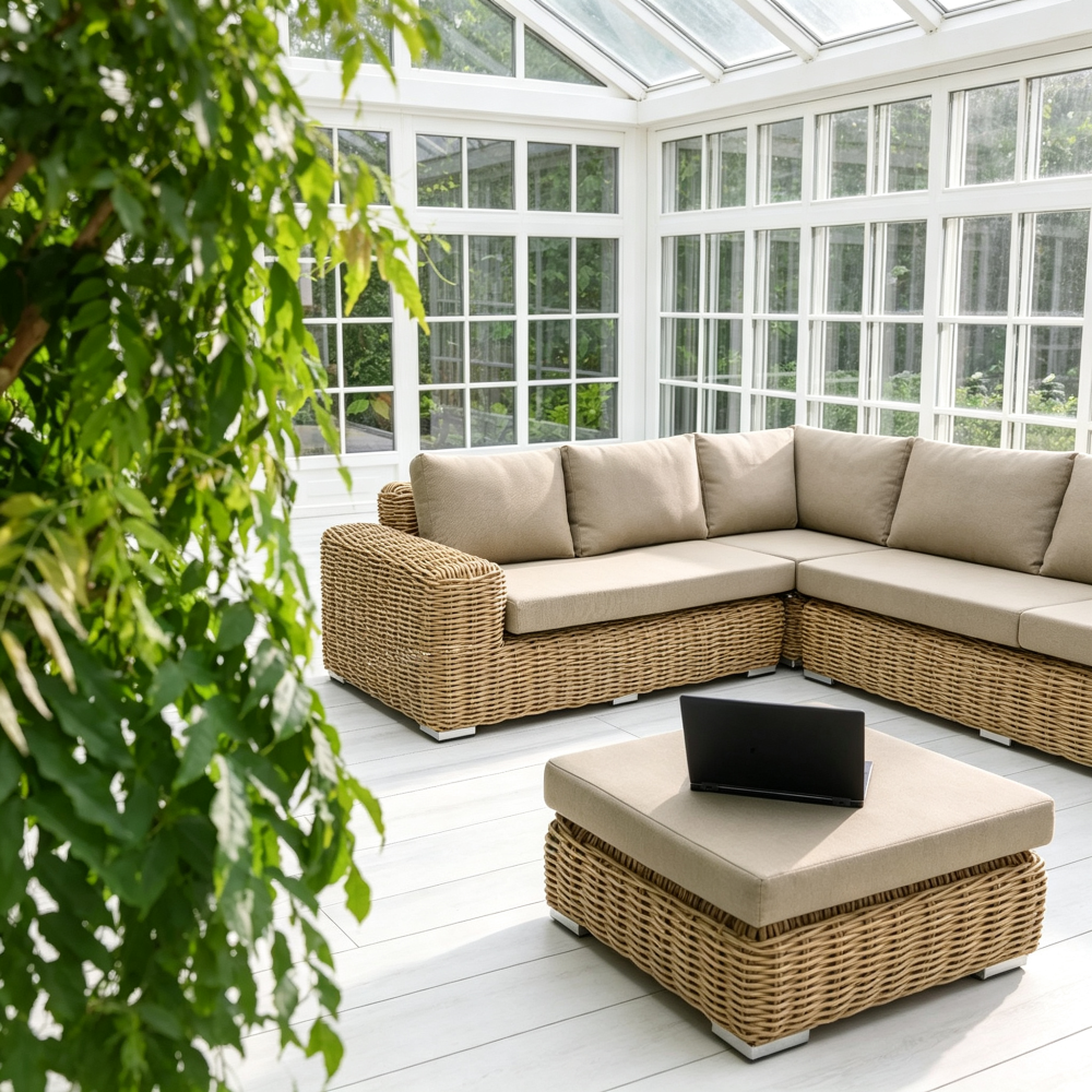 Comfortable Outdoor Furnitre Aluminum Frame and Rattan Sectional Sofa with Ottoman Removable Cover Corner Set for Patio Courtyard Garden