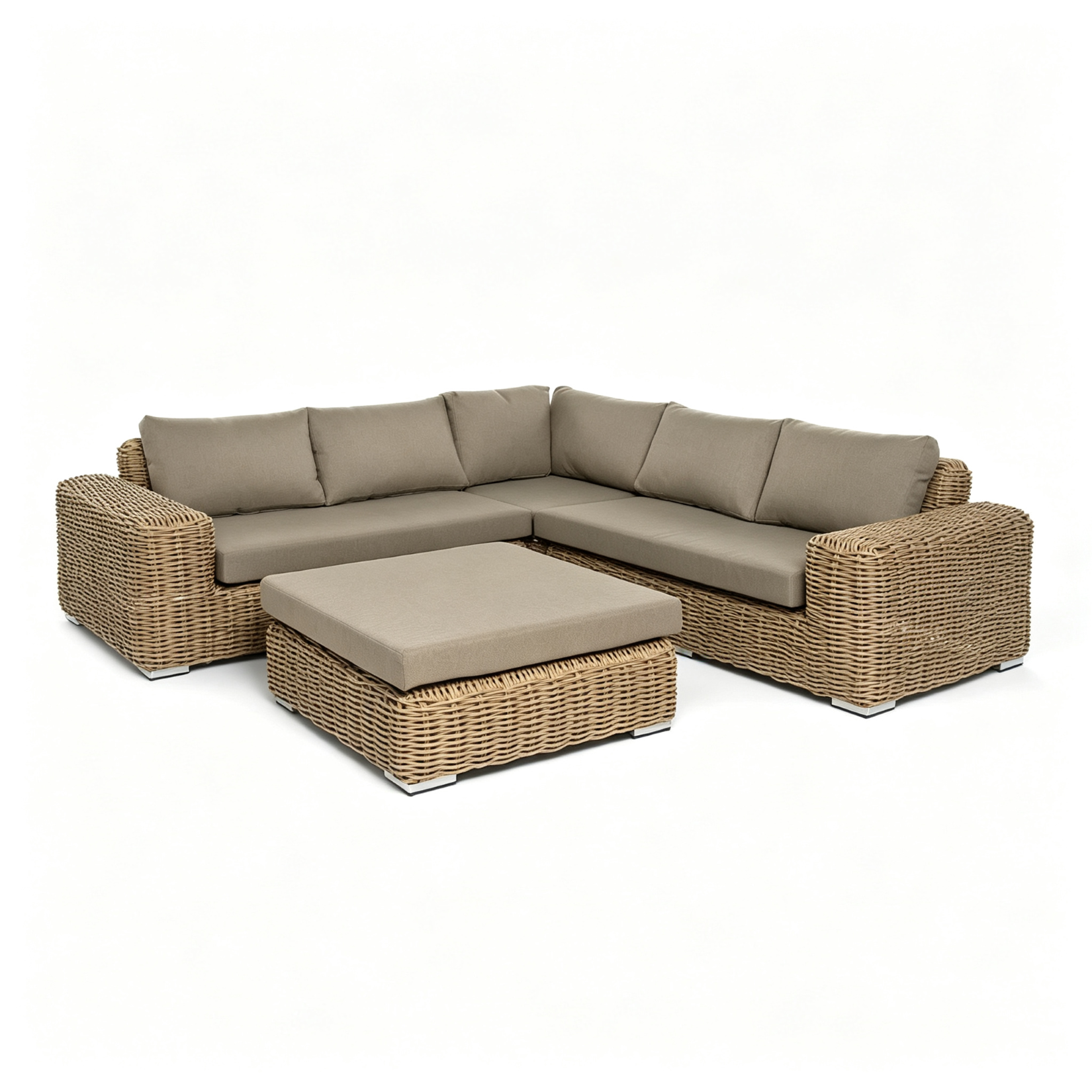 Comfortable Outdoor Furnitre Aluminum Frame and Rattan Sectional Sofa with Ottoman Removable Cover Corner Set for Patio Courtyard Garden