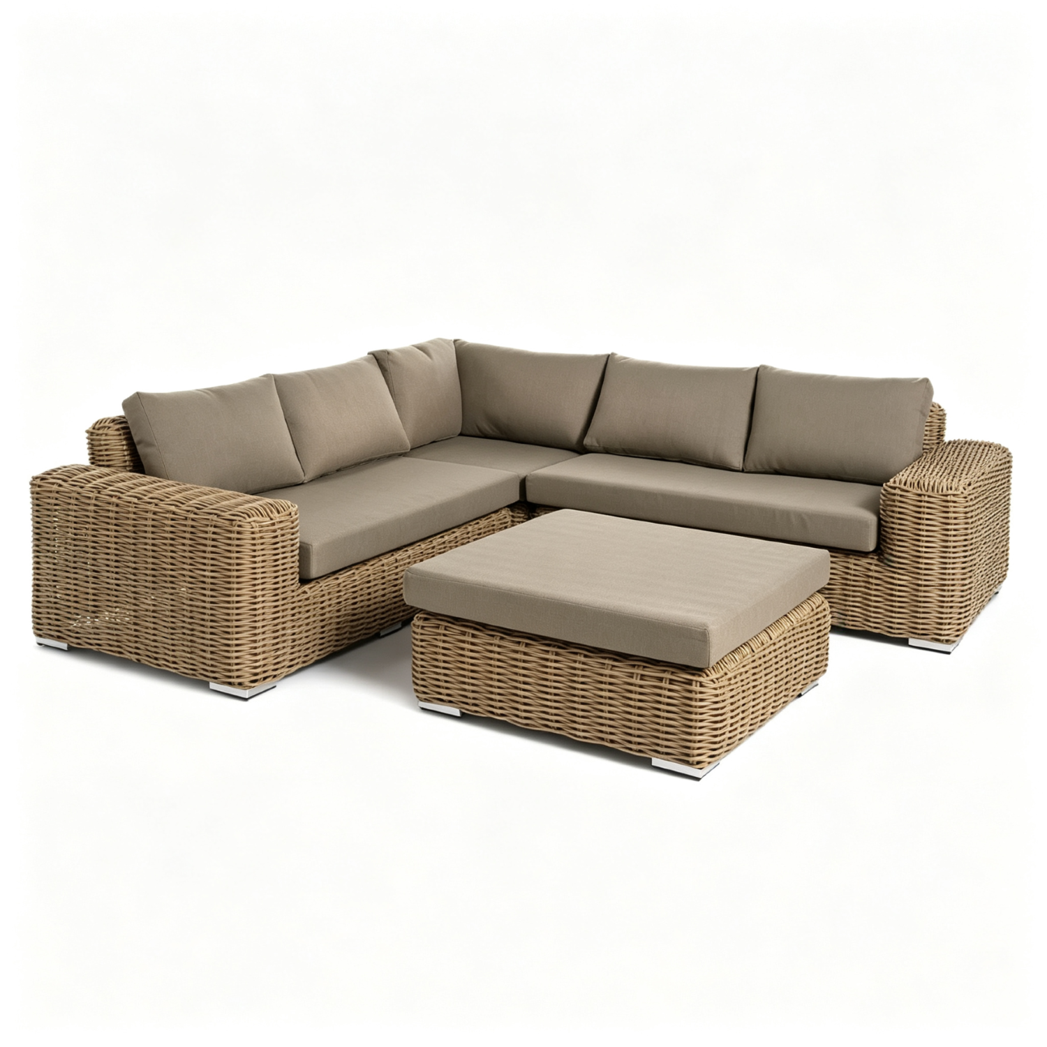 Comfortable Outdoor Furnitre Aluminum Frame and Rattan Sectional Sofa with Ottoman Removable Cover Corner Set for Patio Courtyard Garden