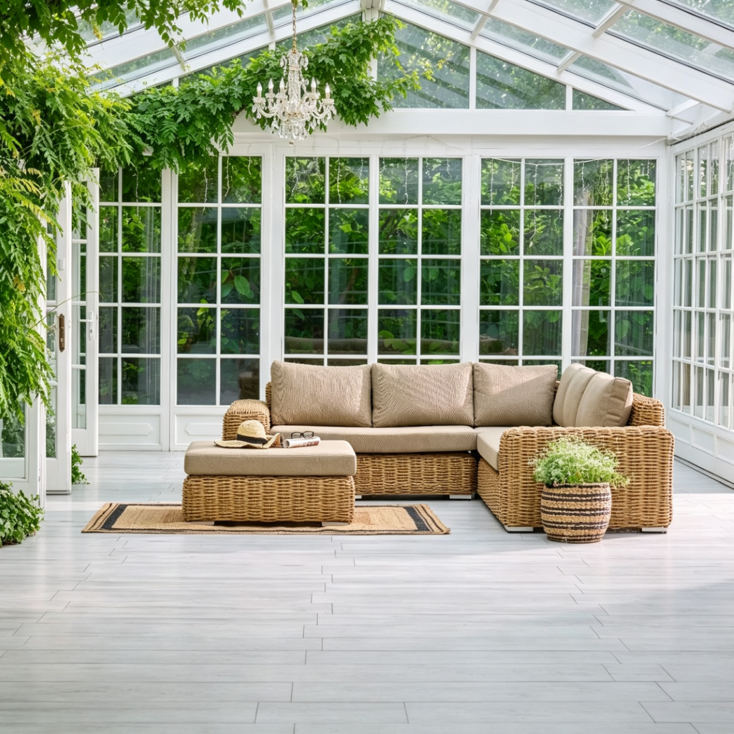 Comfortable Outdoor Furnitre Aluminum Frame and Rattan Sectional Sofa with Ottoman Removable Cover Corner Set for Patio Courtyard Garden
