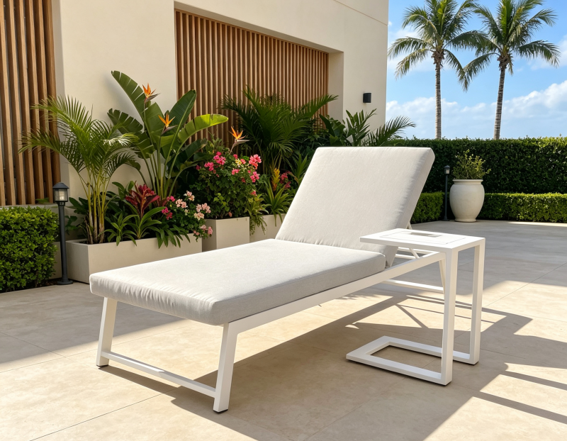 Aluminum beach Sun Lounger outdoor Mental Garden Pool Beach Beds Cushion Custom Recliner with Side Coffee Table