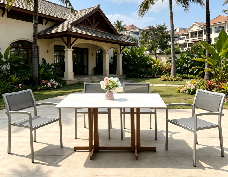 Commercial Grade Aluminum Outdoor Dining Set Outdoor Garden Hotel Furniture Series with All-weather Durability