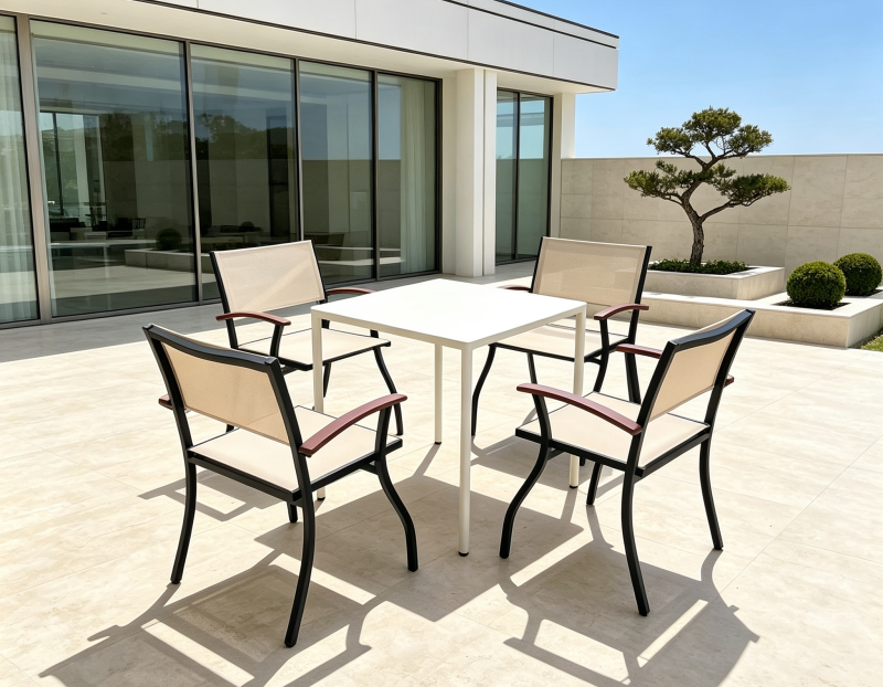 Durable Aluminum Garden Dining Set All-Weather Square Table and Chair Outdoor Furniture for Luxury Hotel Villa