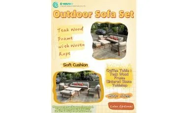 Premium Teak Wood and Woven Rope‑Outdoor Sofa Set for Hotel & Resort Project