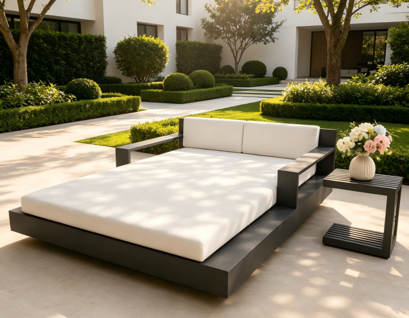Casual Aluminum Outdoor Furniture Daybed With Side Table Water Resistant Chaise Lounge for Hotel Villa Resort