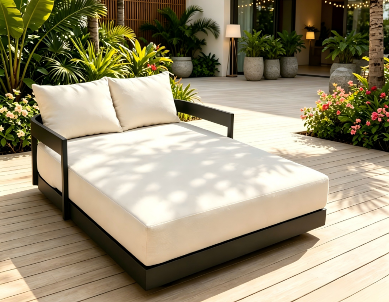 Leisure Outdoor Furniture Aluminum Frame Double Daybed Sun Lounger Sunbed Relaxing for Resort Hotel