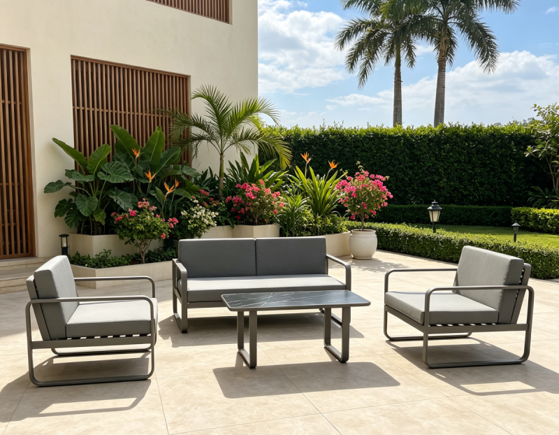 Durable Leisure Aluminum Frame Minimalist Casual Outdoor Sofa Set Waterproof Fabric Garden Patio Furniture