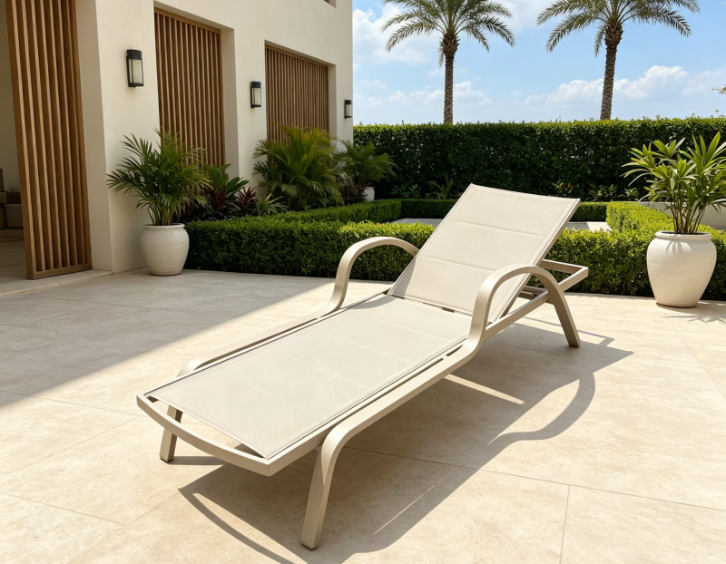 Premium Aluminum Pool Sun Lounger  with Armrests for Outdoor Space Garden Hotel Furniture