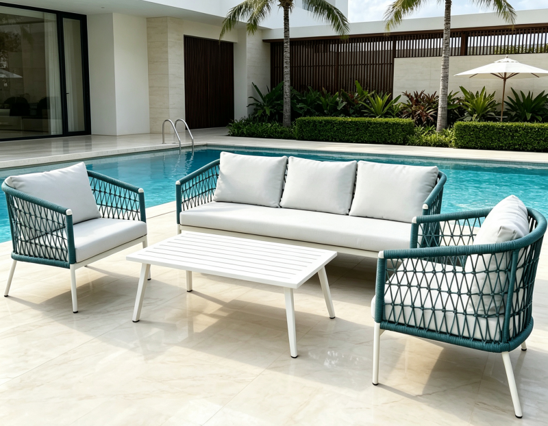 Popular Outdoor Furniture Set Leisure Blue Garden Aluminum Sofa Set Pool Balcony Chair Set