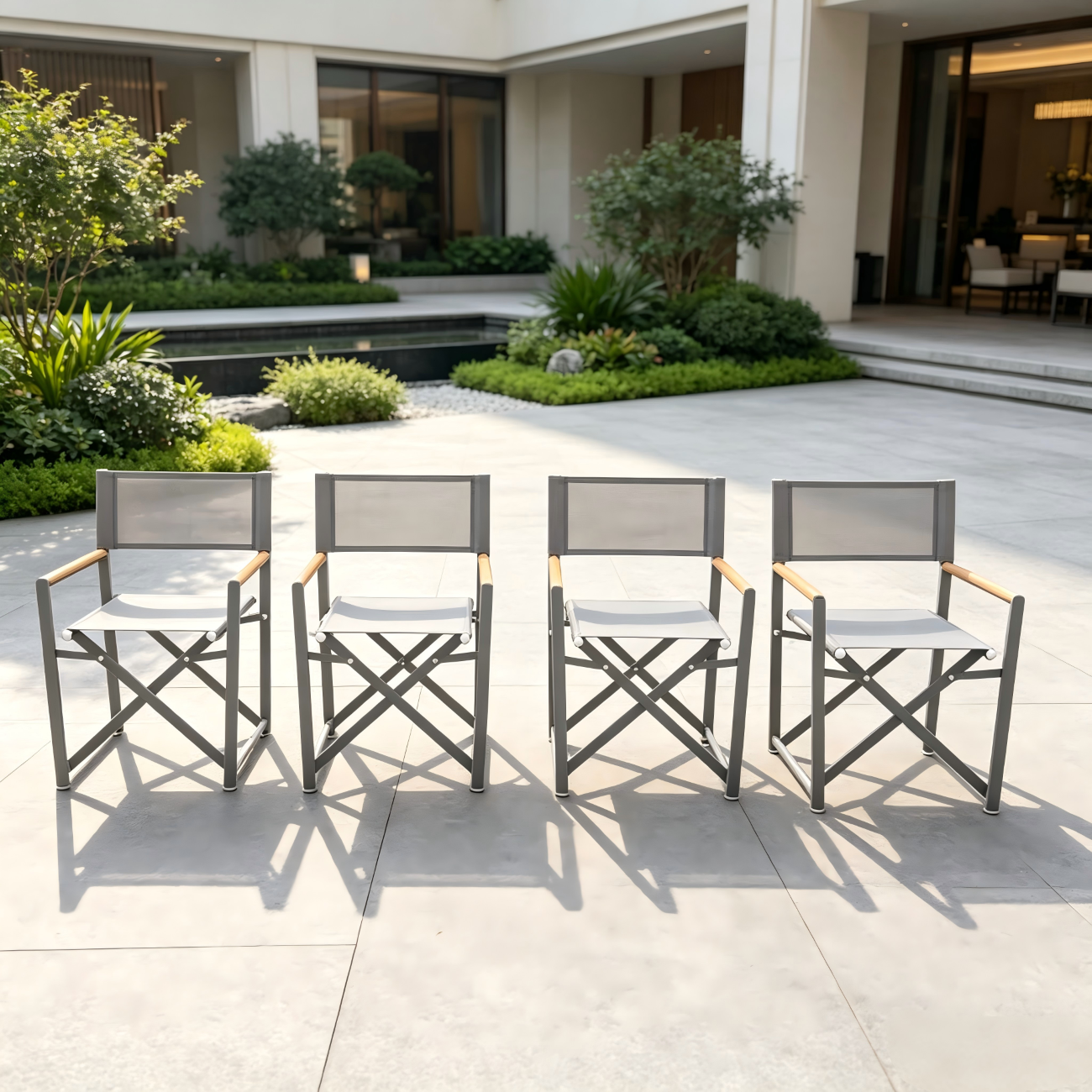 Nordic Design Outdoor Foldable Director Chair Lightweight Aluminum with Wood Armrest Leisure Camp Chair for Hotel Resort