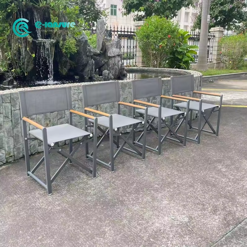 Nordic Design Outdoor Foldable Director Chair Lightweight Aluminum with Wood Armrest Leisure Camp Chair for Hotel Resort