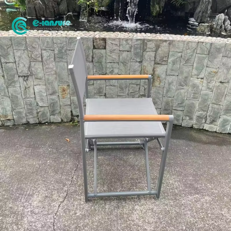 Nordic Design Outdoor Foldable Director Chair Lightweight Aluminum with Wood Armrest Leisure Camp Chair for Hotel Resort