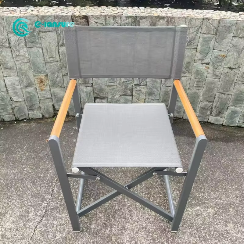 Nordic Design Outdoor Foldable Director Chair Lightweight Aluminum with Wood Armrest Leisure Camp Chair for Hotel Resort